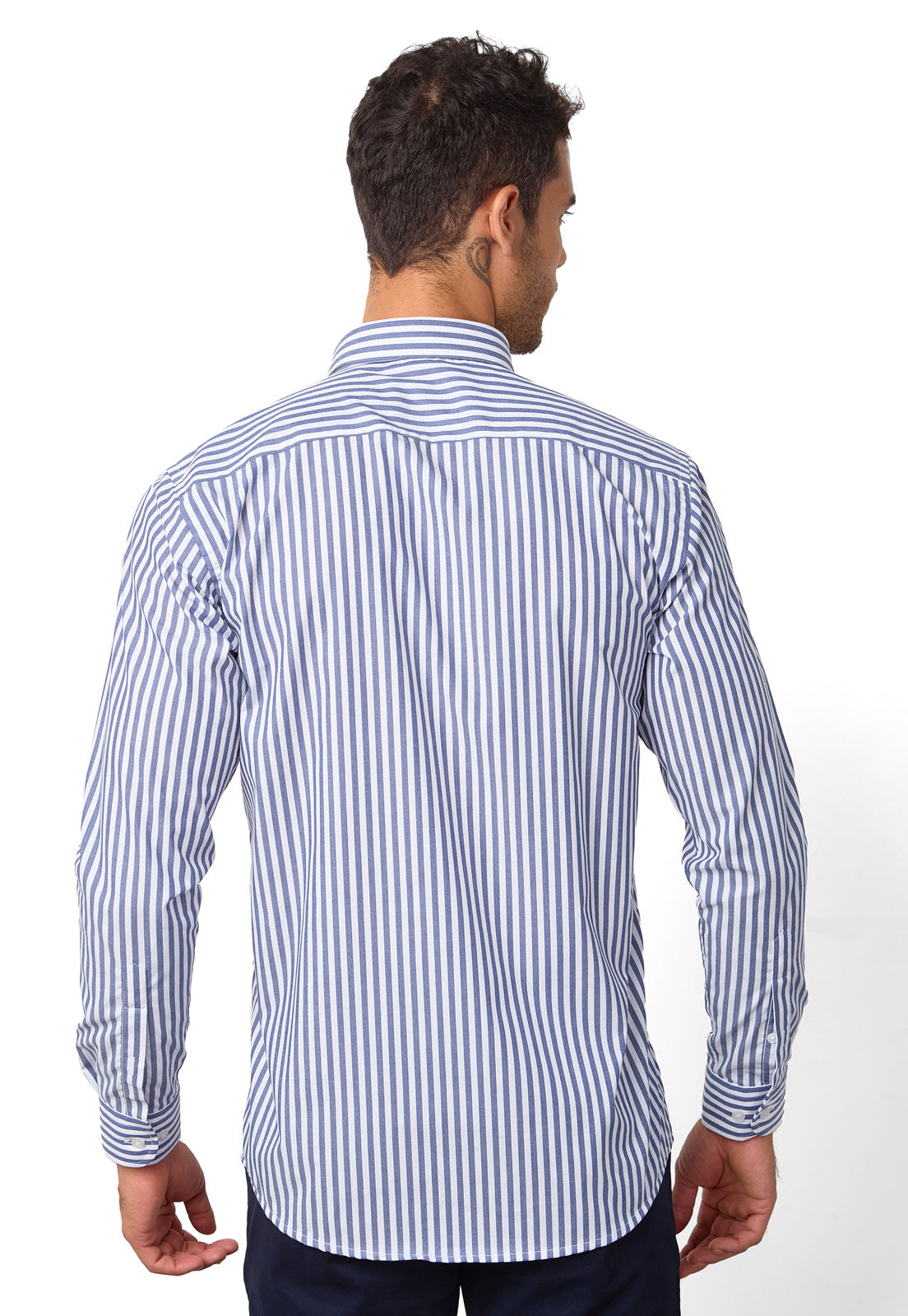 Camisa Manga Larga Maxi Rayas Azul Oscuro