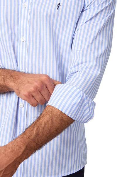 Camisa Manga Larga Maxi Rayas Azul Claro