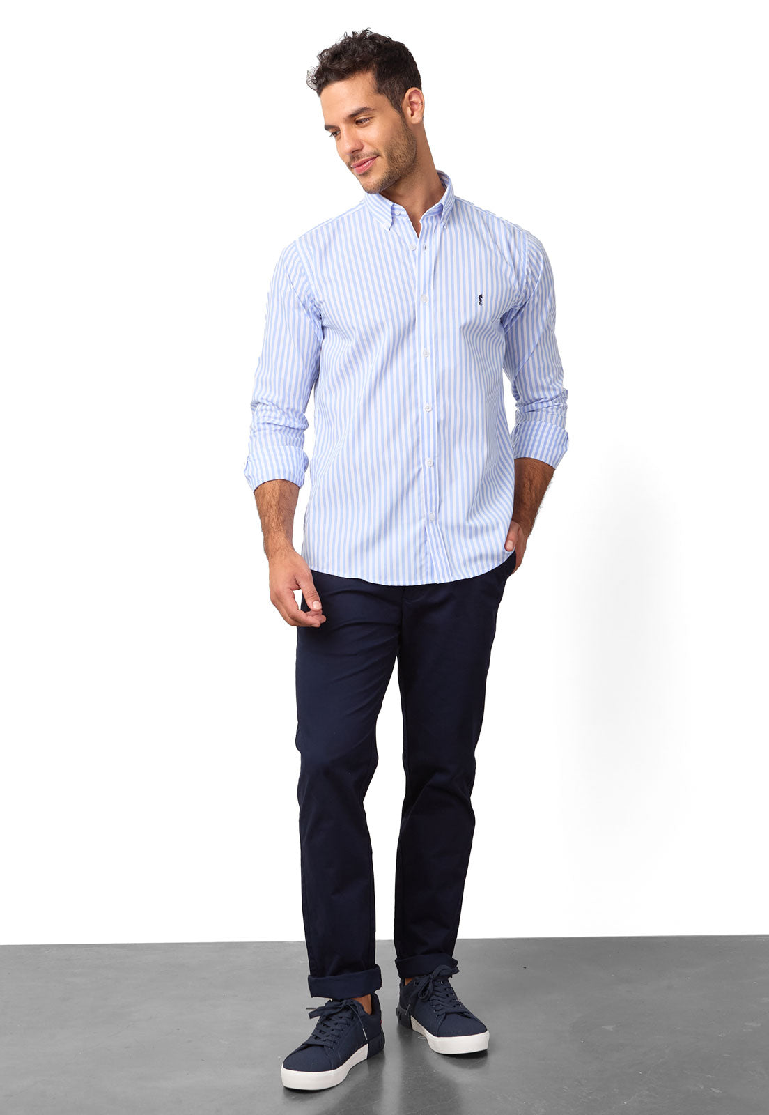 Camisa Manga Larga Maxi Rayas Azul Claro