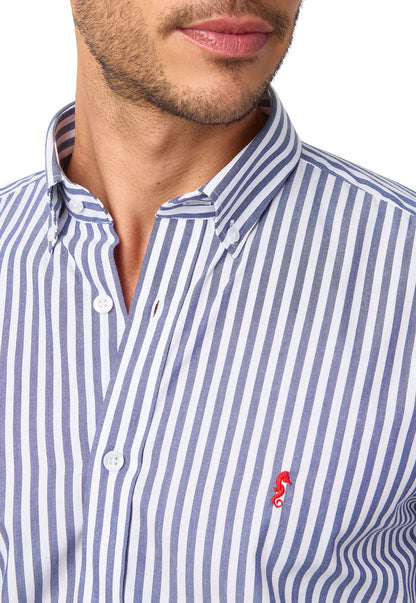 Camisa Manga Larga Maxi Rayas Azul Oscuro